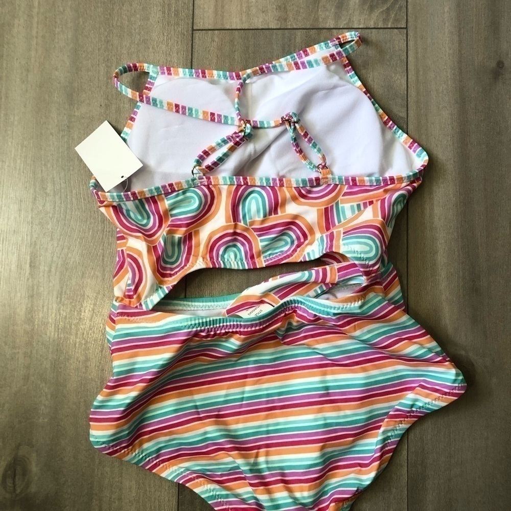 Hobie Rainbows Striped Pink One Piece Swimsuit 10 - Picture 5 of 8